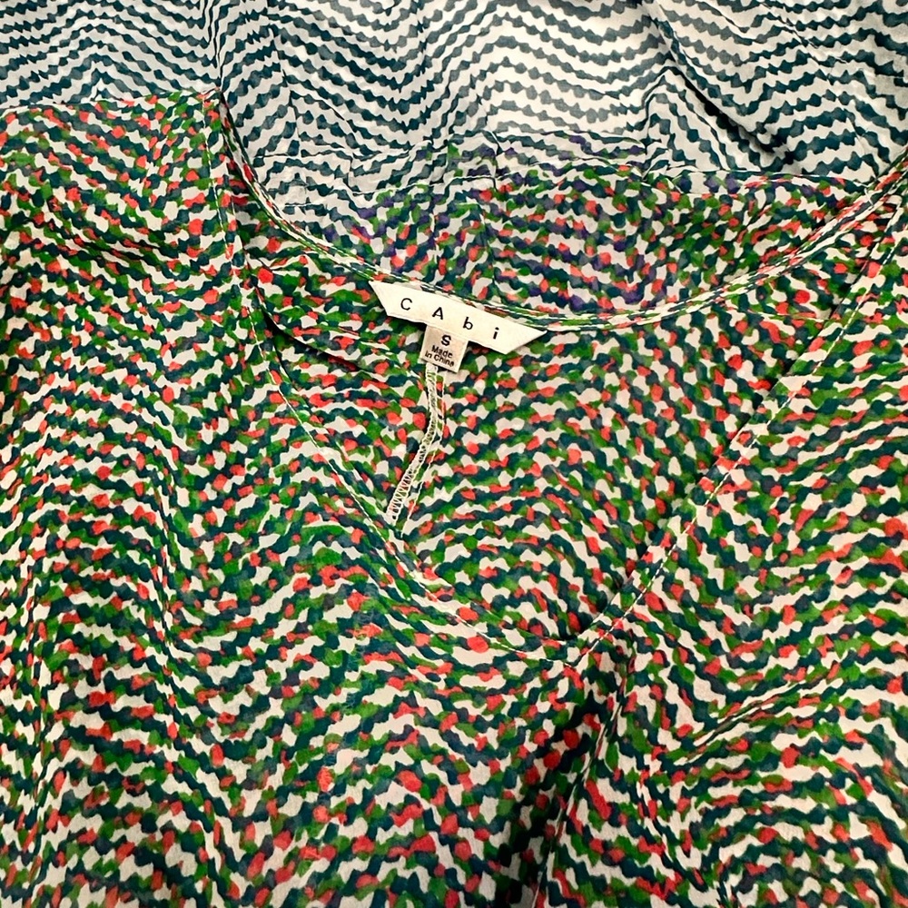 CAbi Sheer Multicolored Dolman Sleeve Top ~ Ties at Waist Ladies Size Small EUC - Picture 10 of 12